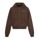 Thirteen Studios Embroidered Logo Relaxed Zip-Up Hoodie Brown