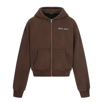 Thirteen Studios Embroidered Logo Relaxed Zip-Up Hoodie Brown